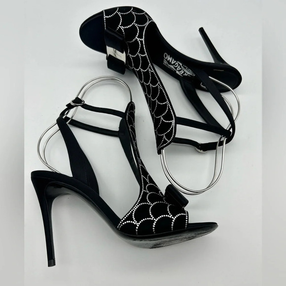 Salvatore Ferragamo Lascari Satin & Suede Rhinestone Sandal Women 6.5 - Picture 7 of 16